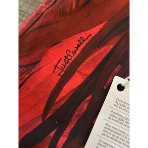 NWT Just Cavalli Feather Leopard Print Skinny Jeans Red Purple Y2K Size S 25.5 - Picture 9 of 13